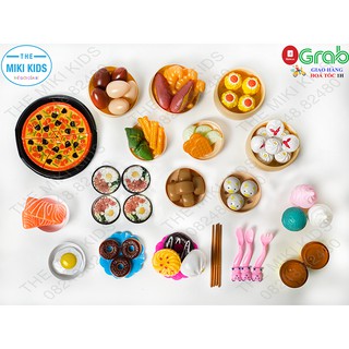 Bộ đồ chơi món ăn 84 chi tiết cao cấp, phiên bản mới, rất nhiều món ăn, bao gồm bát, đũa, thìa, dĩa, xửng hấp, cốc