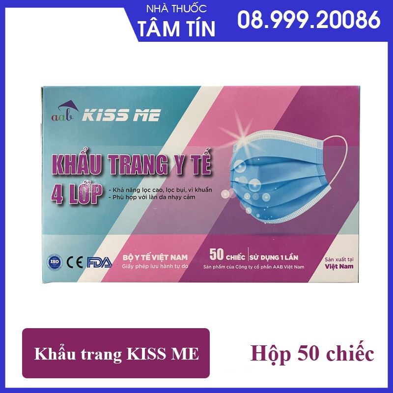 [CHÍNH HÃNG ] Khẩu trang y tế 4 lớp kháng khuẩn KISS ME ( 50 cái/ hộp)