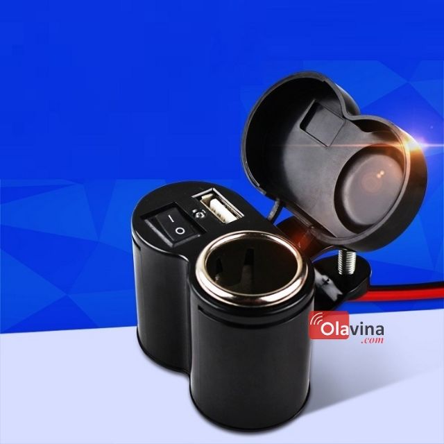Sạc điện thoại trên xe máy 2.1A kèm đế để tẩu xe hơi