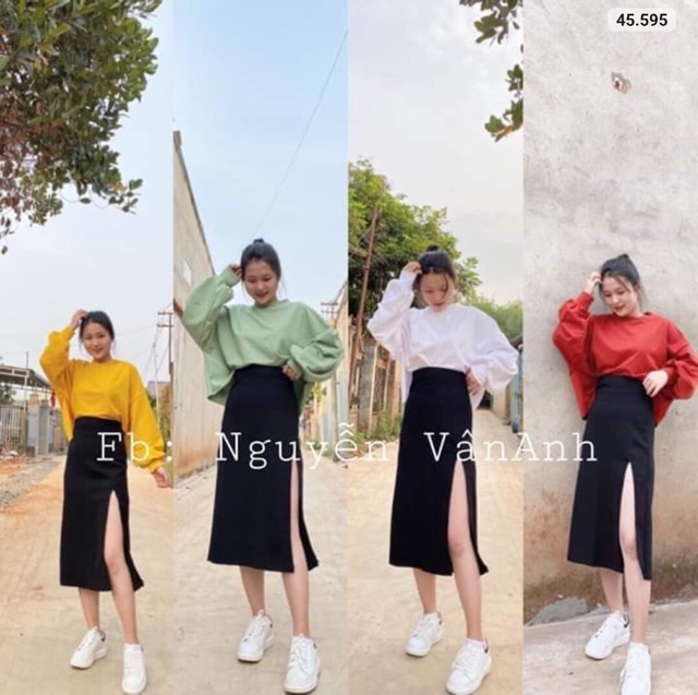 Áo tay dài phồng croptop form rộng