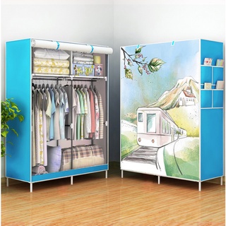 Tủ vải tủ quần áo 3D 2 buồng 4 ngăn khung thép chắc chắn kích thước 170x105x45CM