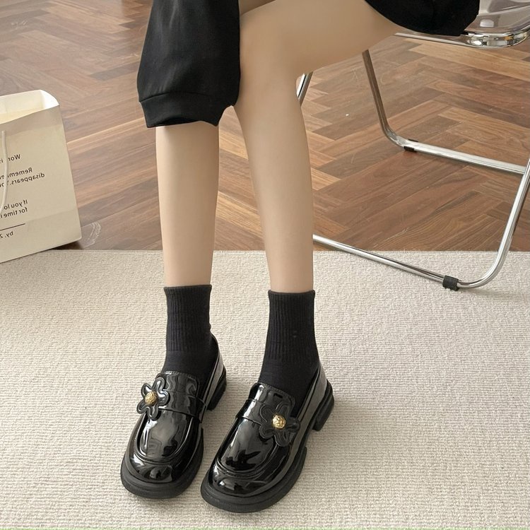 Giày da IELGY đế bằng mũi tròn phong cách Anh Quốc thời trang dành cho nữ