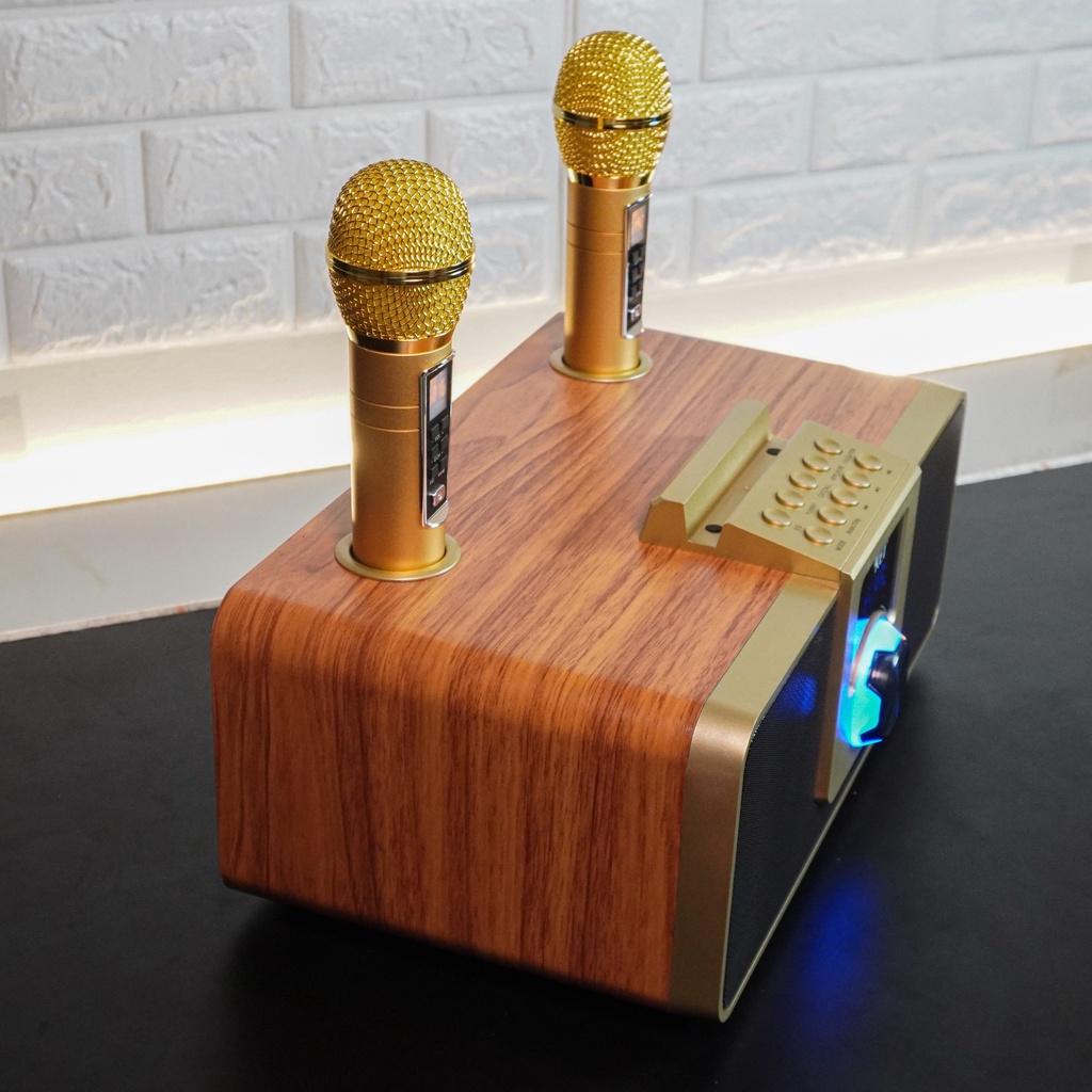 Loa karaoke bluetooth KEI K08-Tặng kèm 2 micro không dây có màn hình LCD-Sạc pin cho mic ngay trên loa-Chỉnh bass treble