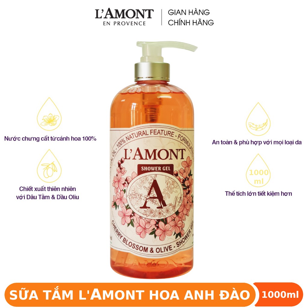 Sữa Tắm LAmont En Provence Hoa Anh Đào và Hoa Hồng 1000ml/chai