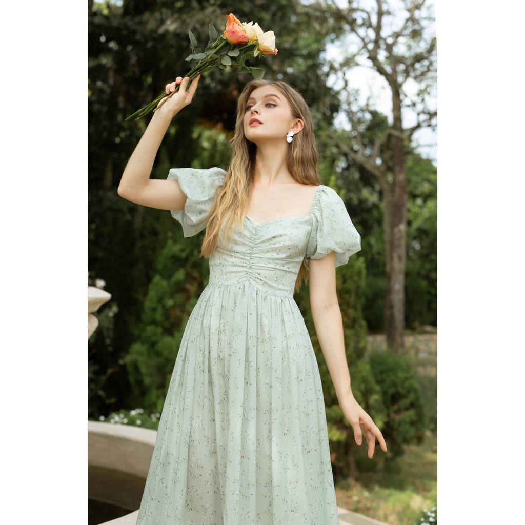 TIELA Đầm váy hoa tay bí nhún ngực - Jessica Dress