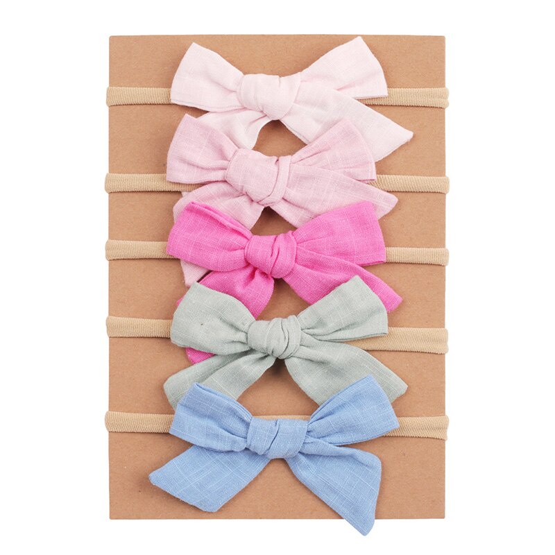 Set 5 Băng Đô Vải Lanh Mềm Mại Co Giãn Dành Cho Bé Gái Sơ Sinh