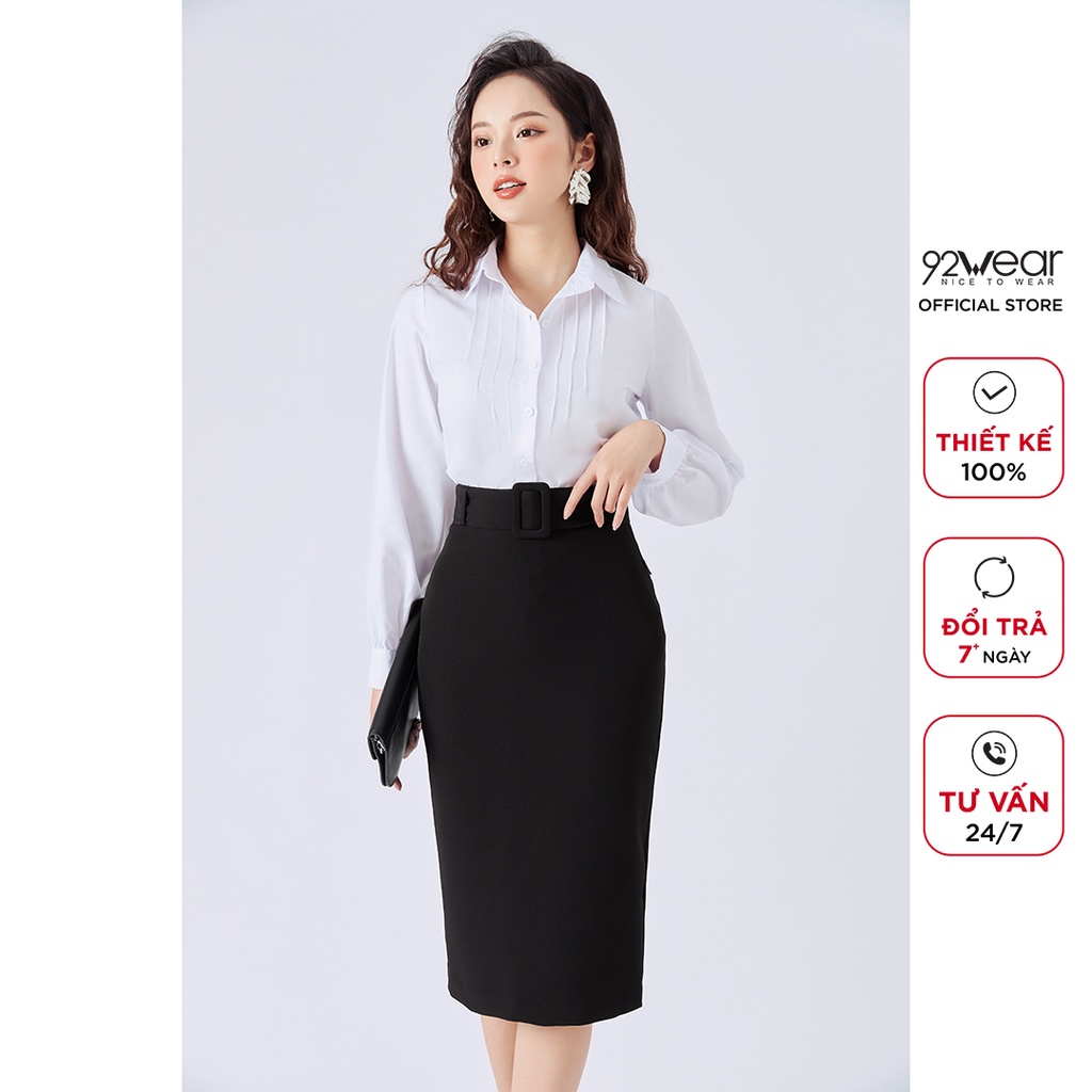 Áo sơ mi nữ dài tay cổ đức 92WEAR thiết kế công sở thanh lịch ASA0163