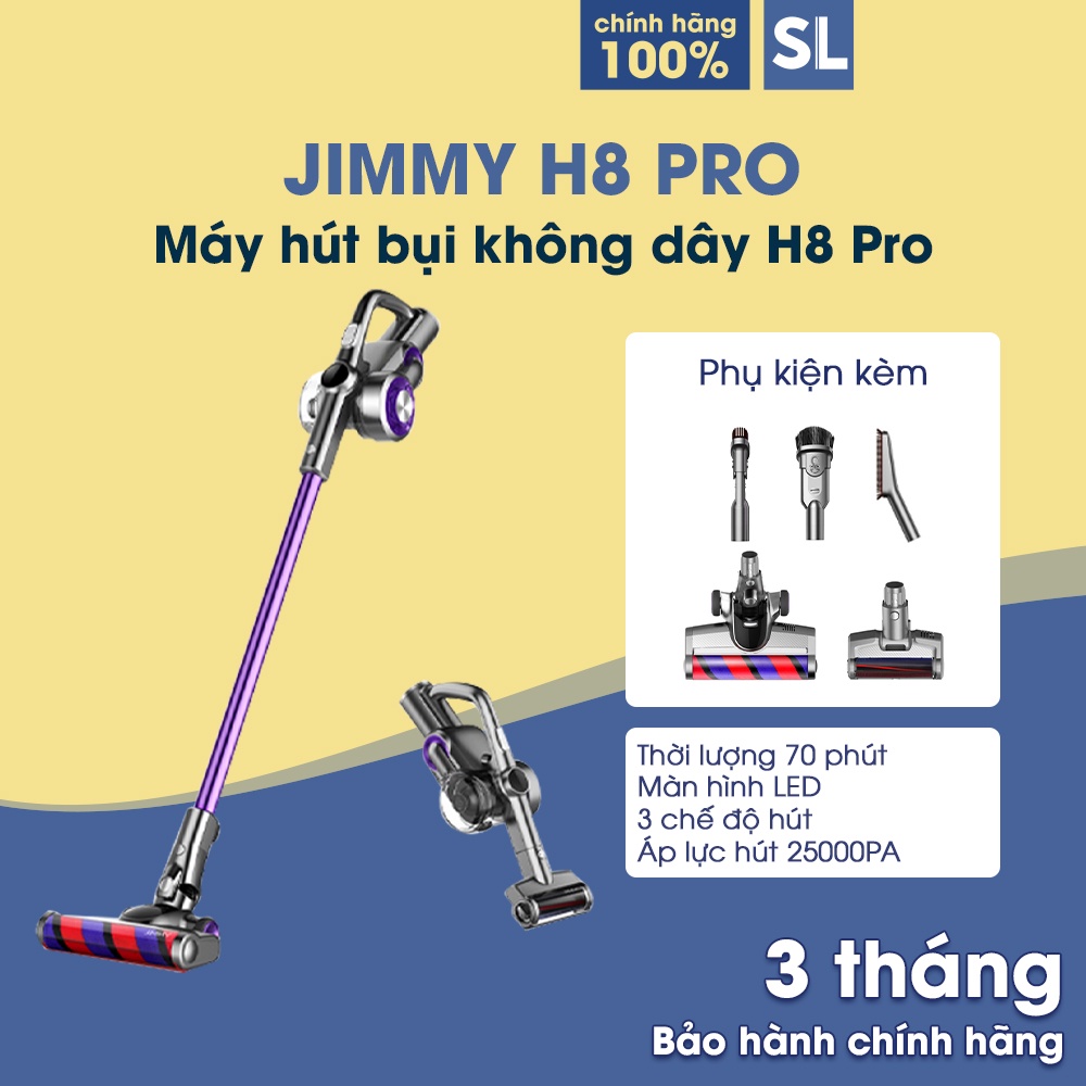 [Mã ELHA10 giảm 6% đơn 5TR] Máy hút bụi không dây Jimmy H8 Pro Áp lực hút 25000Pa Thời gian làm việc 70 phút