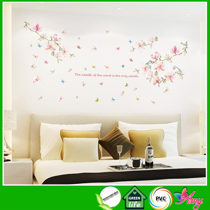 [FREESHIP] Decal dán tường phòng khách Hoa nhí hồng thanh tao trang trí nhà cửa đẹp AmyShop