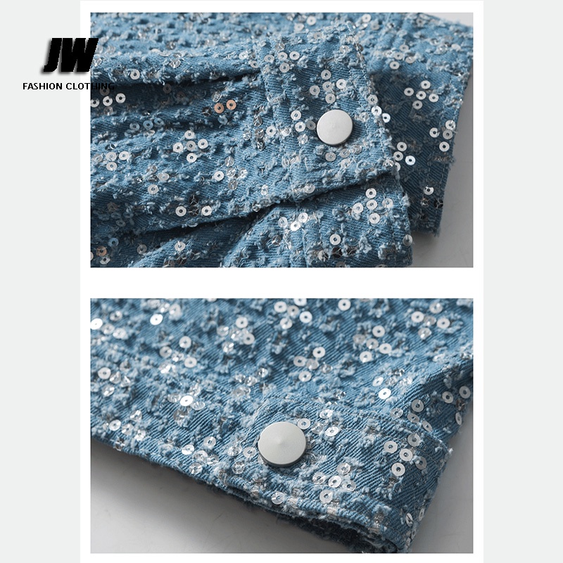 Áo Khoác Sơ Mi Tay Dài Đính Kim Sa Lấp Lánh Sang Trọng Thời Trang Thu Đông Cho Cặp Đôi