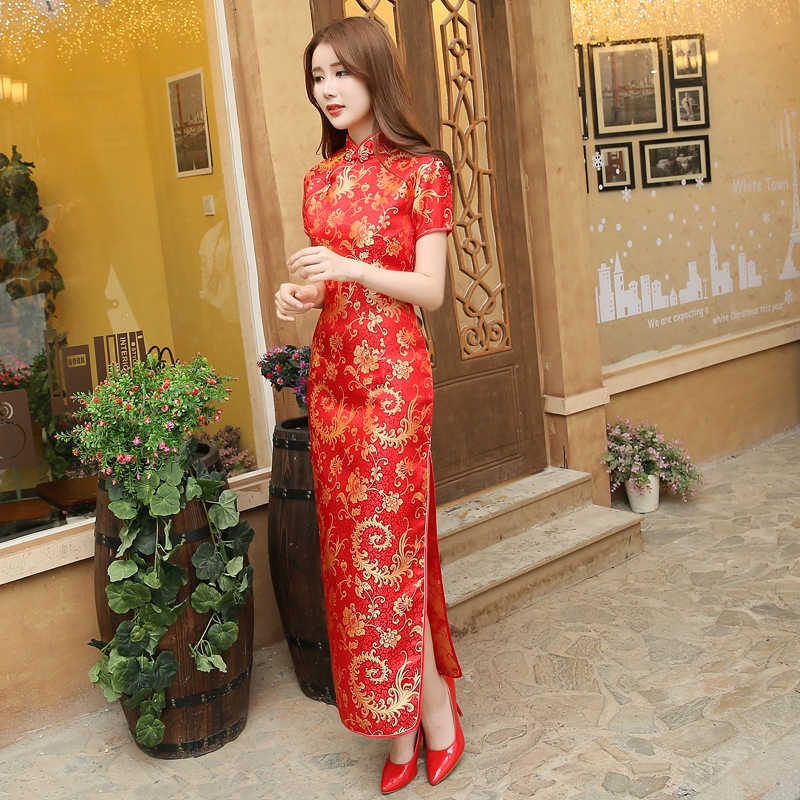 Đầm Sườn Xám Dài Xẻ Tà Thời Trang Dự Tiệc Cưới Cho Nữ