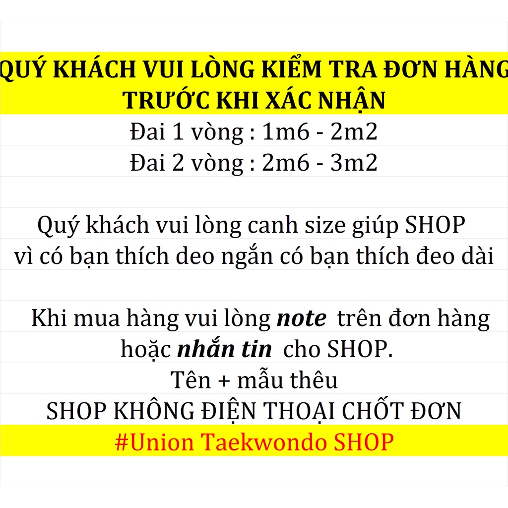 Miễn Phí Thêu Tên Đai Màu Làm Quà Tặng Hàng Đặt x UnionTaekwondoSHOP Black Belt