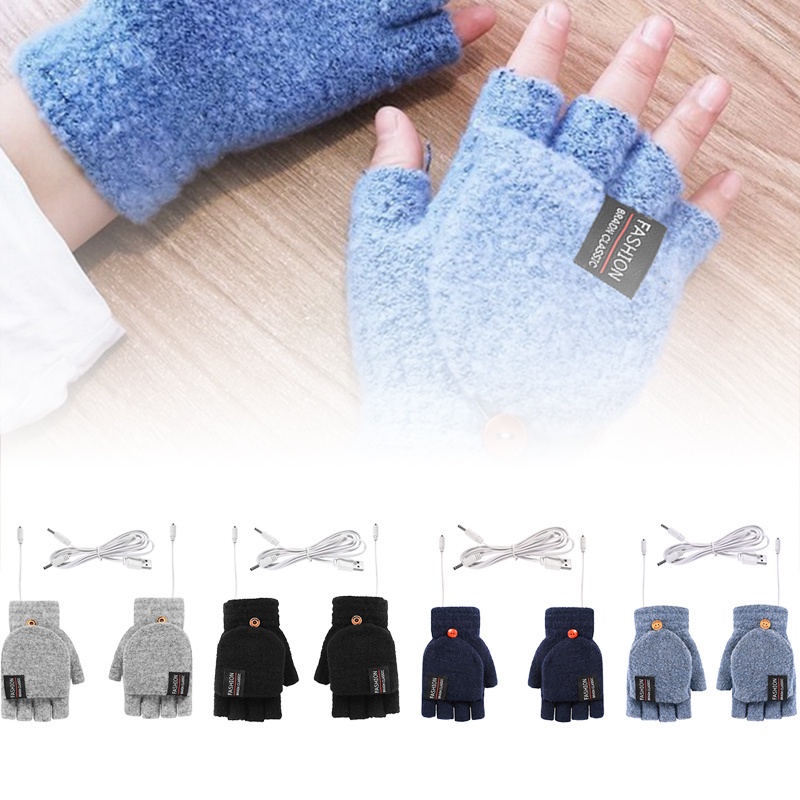 Găng Tay Sưởi Ấm Hở Ngón Bằng Điện Có Cổng Sạc USB