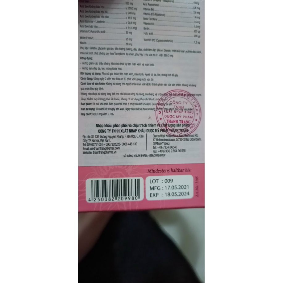 Tinh dầu hoa anh thảo Đức 60 viên - Viên uống trắng da điều hòa nội tiết tố nữ - Mộc Diệp
