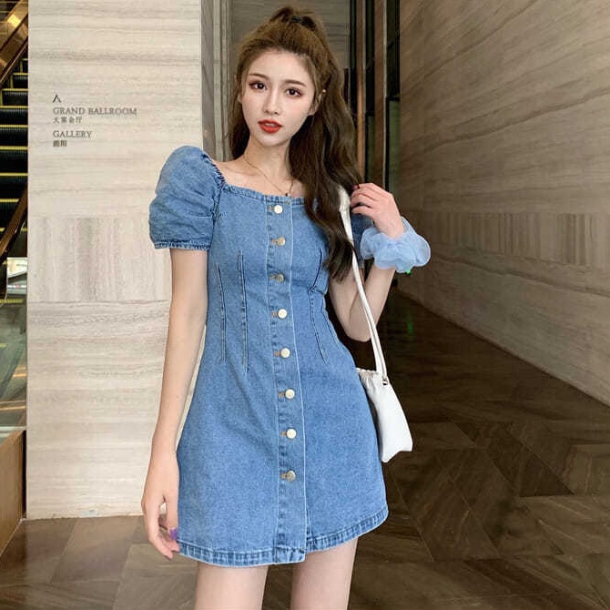 Đầm Denim Tay Ngắn Thiết Kế Mới Thời Trang Mùa Hè Theo Phong Cách Hồng Kông Cho Nữ 2022