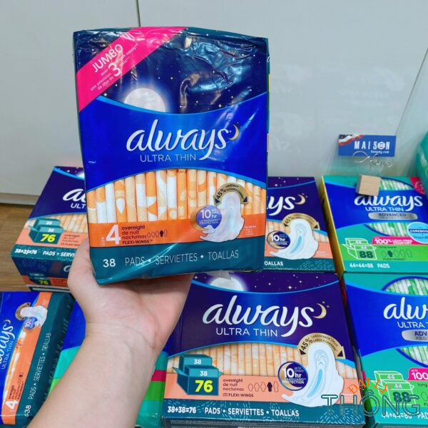 Băng Vệ Sinh Ban Đêm Siêu Mỏng Cánh ALWAYS Ultra Thin Advanced Protection 38 Pads | BVS đêm 38 miếng