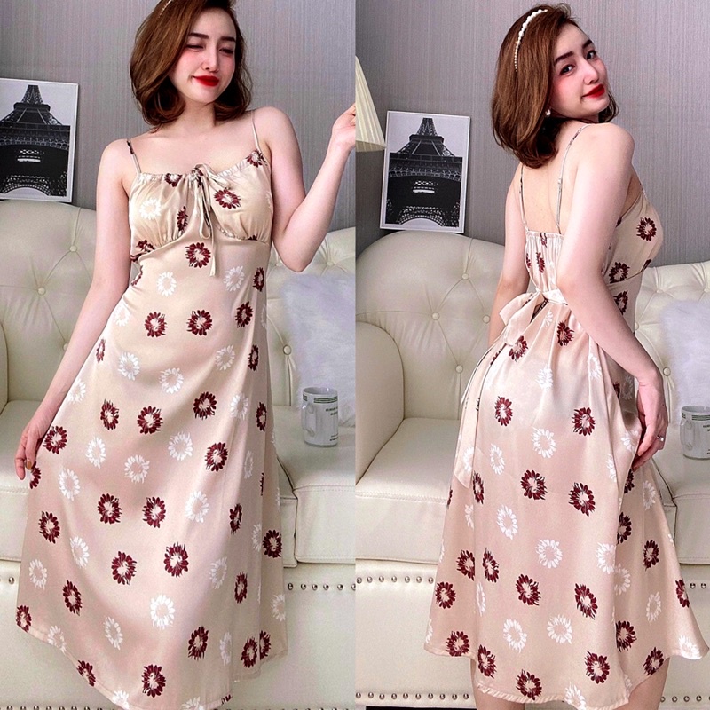Đầm ngủ sexy mặc nhà LỤA LATIN rút nơ 2 dây cực sang và quyên rũ