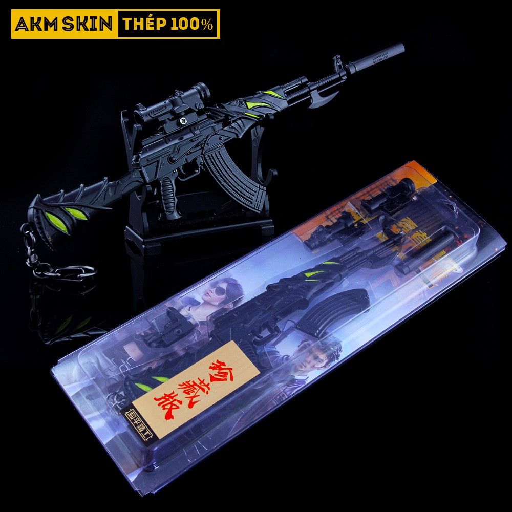 Mô Hình PUBG AKM Skin Black Dragon Tặng Kèm 3 Scope Và Kệ Trưng Bày 19cm