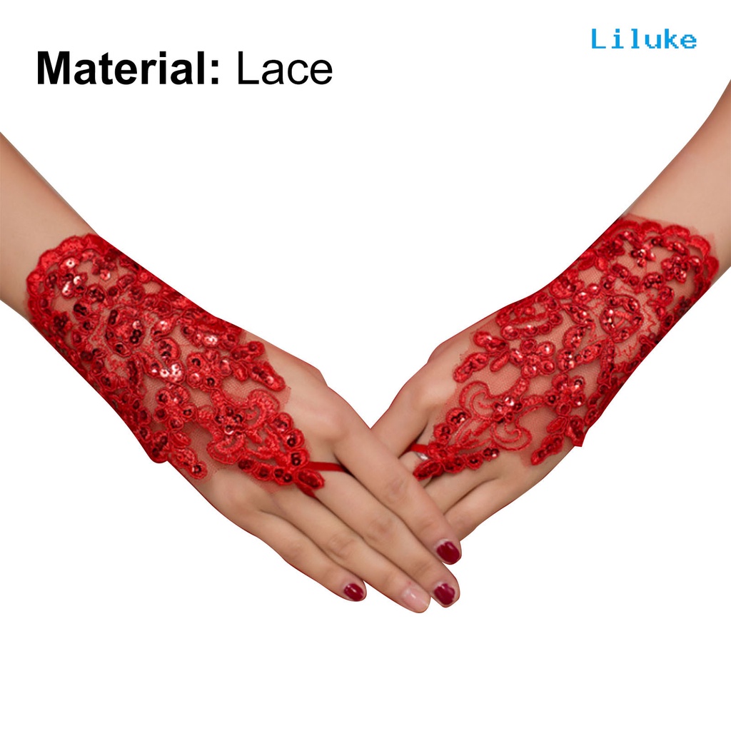 Đôi Găng Tay Ren Đính Hạt Thời Trang Cho Nữ