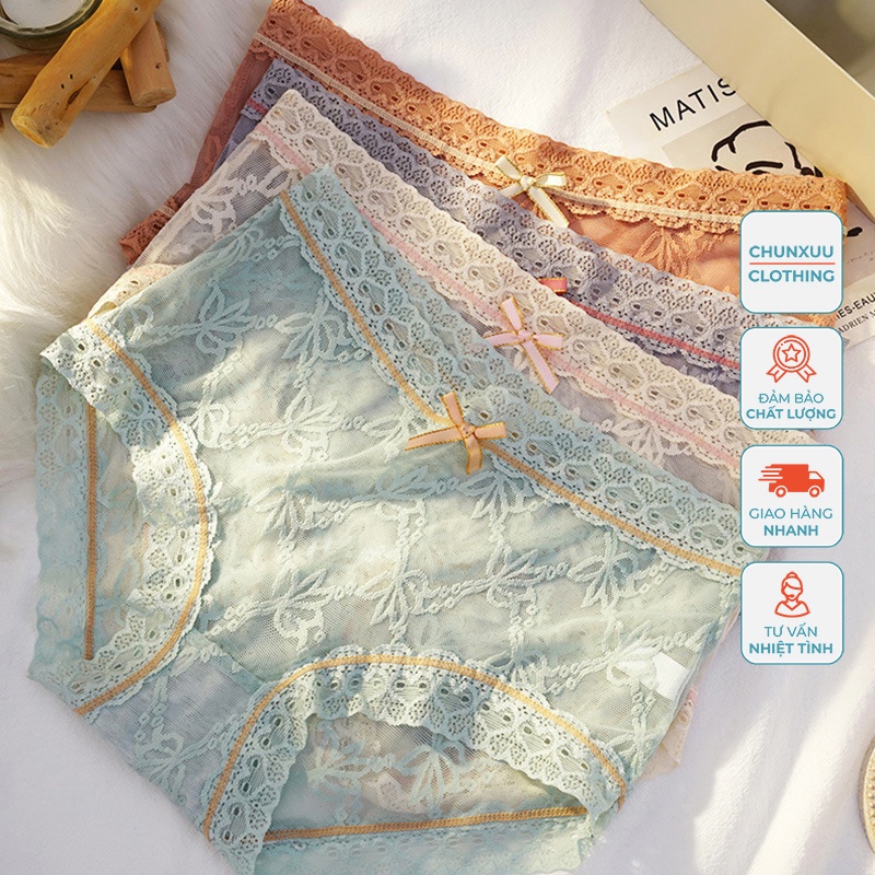 Quần lót nữ Chunxuu chất liệu ren gấm cao cấp họa tiết hoa phối viền ren mềm mịn thoáng  - QC108