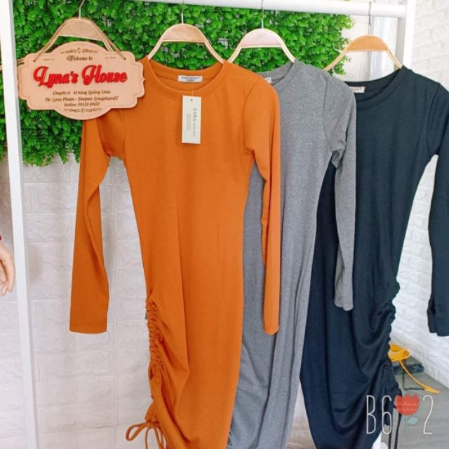 LH30 - Đầm Body Tay Dài Xỏ Ngón Rút Dây Bên Đùi | BigBuy360 - bigbuy360.vn