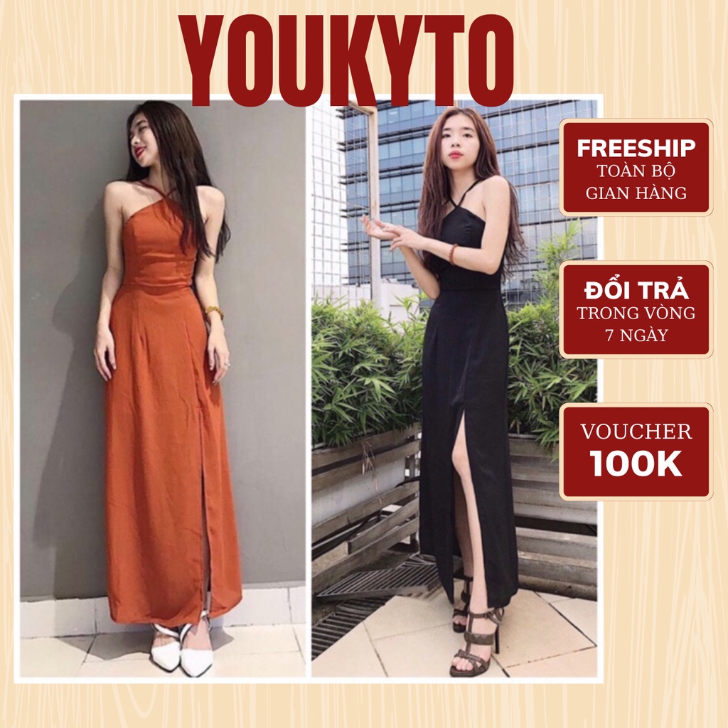 Đầm Maxi dự tiệc cưới màu cam đen sang chảnh - Đầm Váy Dự Tiệc Dễ Thương - B024