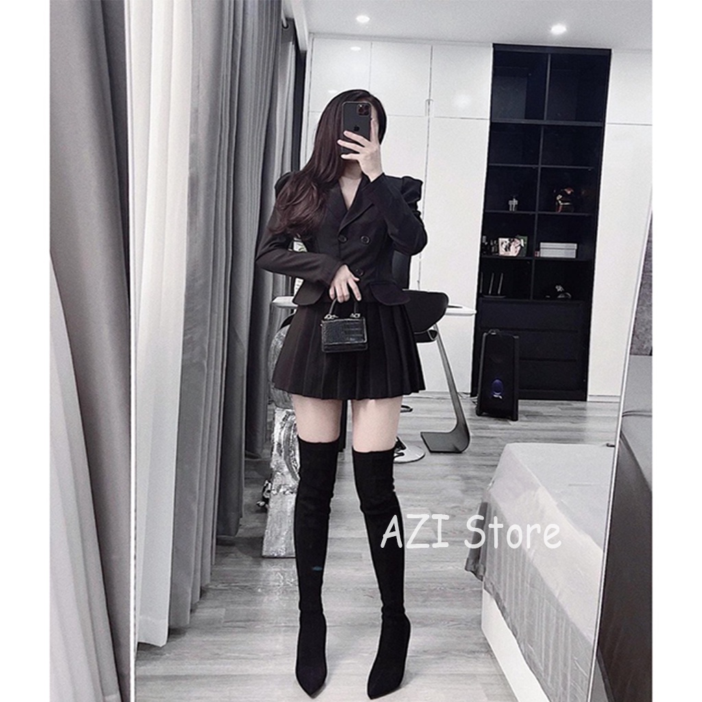🔥FREESHIP🔥 Sét áo cổ Vest tay bồng dài + chân váy xếp ly mẫu mới đẹp cực sang chảnh,lên form chuẩn | BigBuy360 - bigbuy360.vn