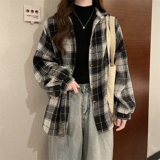 Áo sơ mi kẻ vải dạ dáng oversize 3 màu