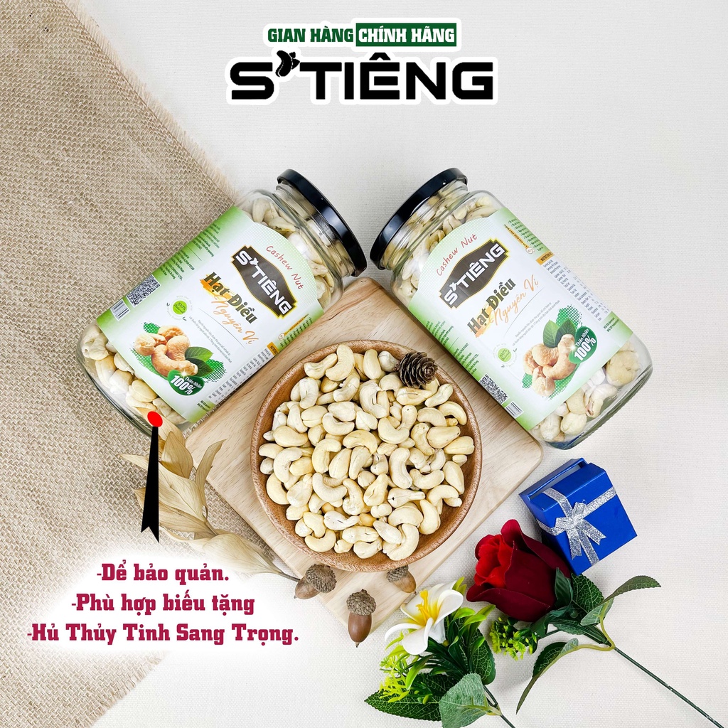 500Gr Hạt Điều Sấy Chín Nguyên Vị STIENG Bình Phước Sạch Vỏ Lụa Không Muối Nguyên Hạt Hủ Thủy Tinh