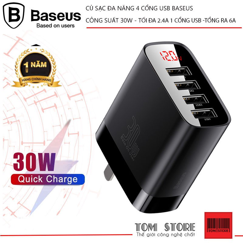 Củ Sạc Siêu Nhanh 4 Cổng 30W QC 3.0 Baseus Mirro Lake Chính Hãng Bảo Hành 1 Năm