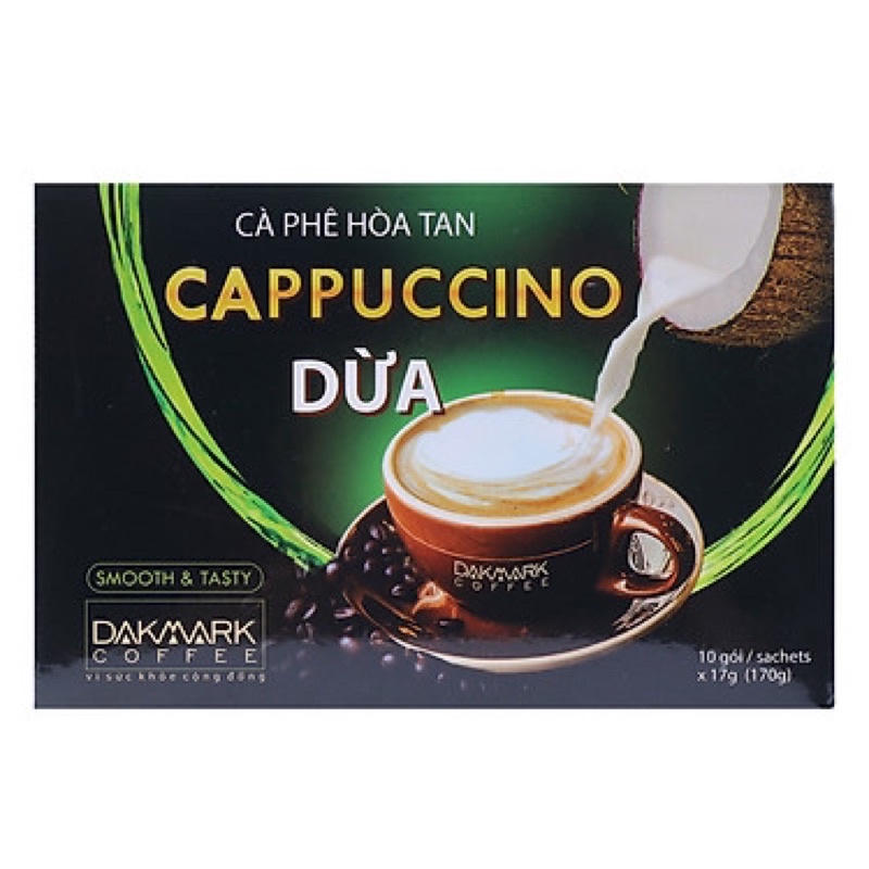 (HSD tháng 8/2021) Cà Phê Cappuccino Hoà Tan Dừa DakMark (10 Gói x 17g)