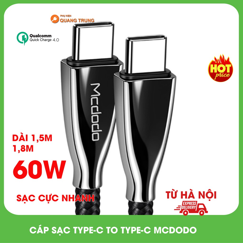 Cáp sạc type-C to Type-C chính hãng mcdodo,dài 1,5m và 2m,sạc PD cực nhanh