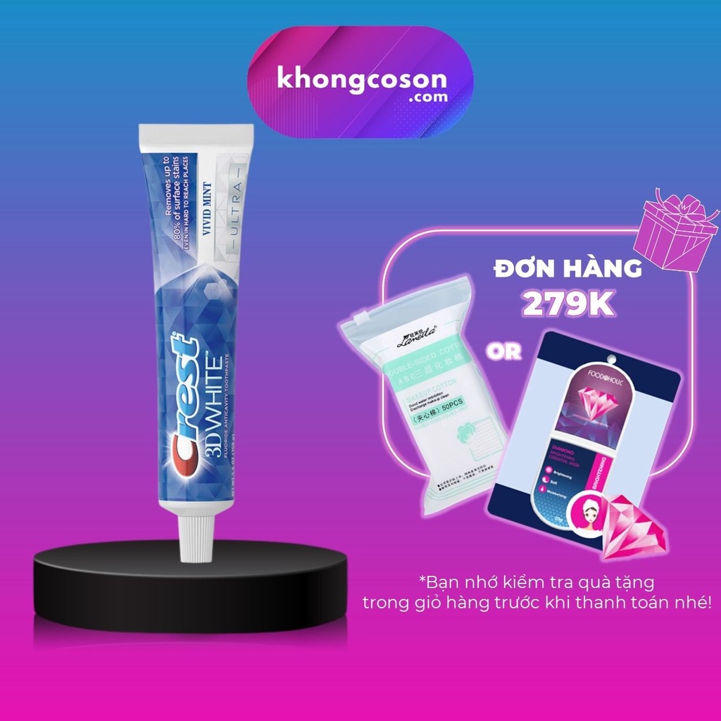 Kem Đánh Răng Crest Làm Trắng Răng An Toàn Không Gây Tê Buốt 3D White Vivid Mint Ultra 158g - Khongcoson