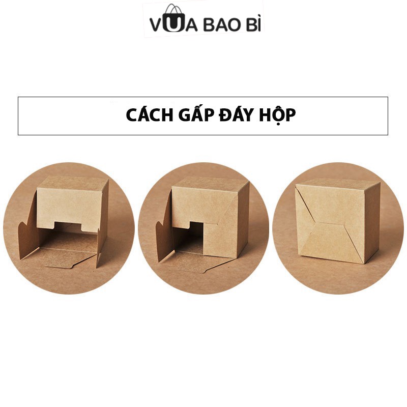 Hộp quà giấy kraft vuông nắp cài thắt nơ kèm rơm lót, hộp quà tặng kraft mini