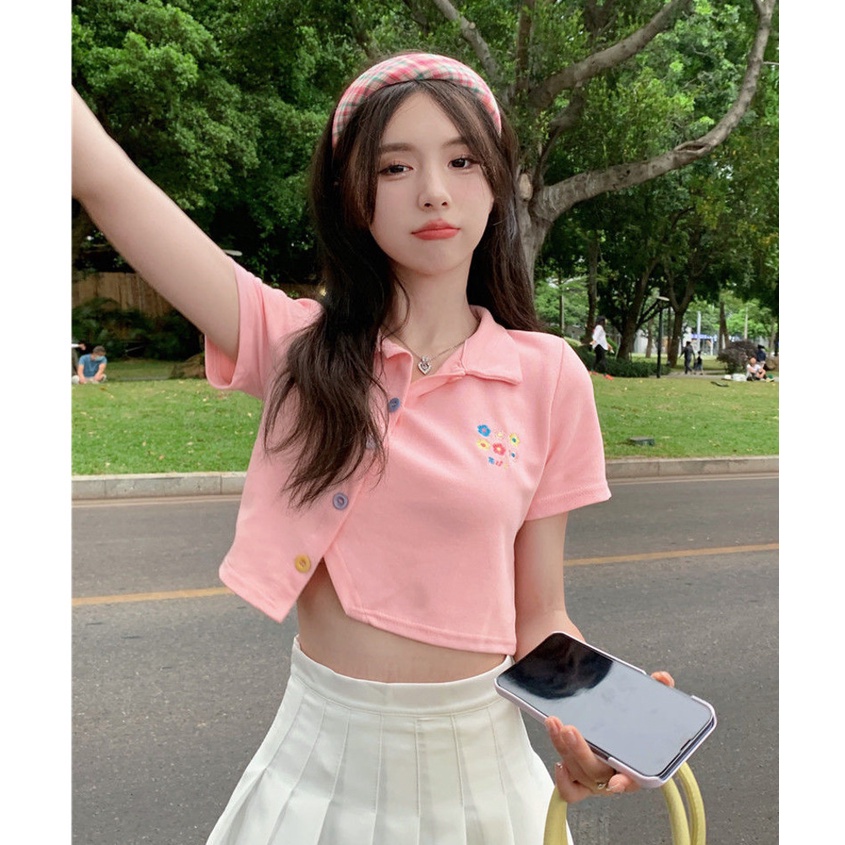 Áo polo Tay Ngắn Thêu Chữ Đơn Giản Dễ Thương