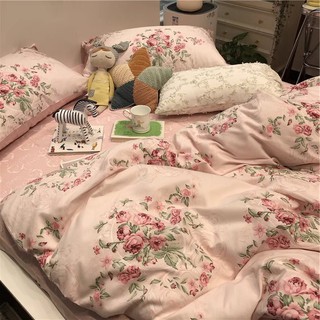 Bộ chăn ga gối cotton organic nhập khẩu hoa hồng
