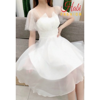 (SALE) Váy trắng xòe công chúa dự tiệc, đi cưới, kỷ yếu cực chảnh, đầm thiết kế dáng xòe màu trắng cổ V có mút ngực