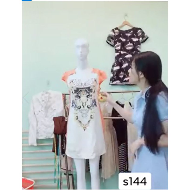đầm voan suông body phối màu cam. S144