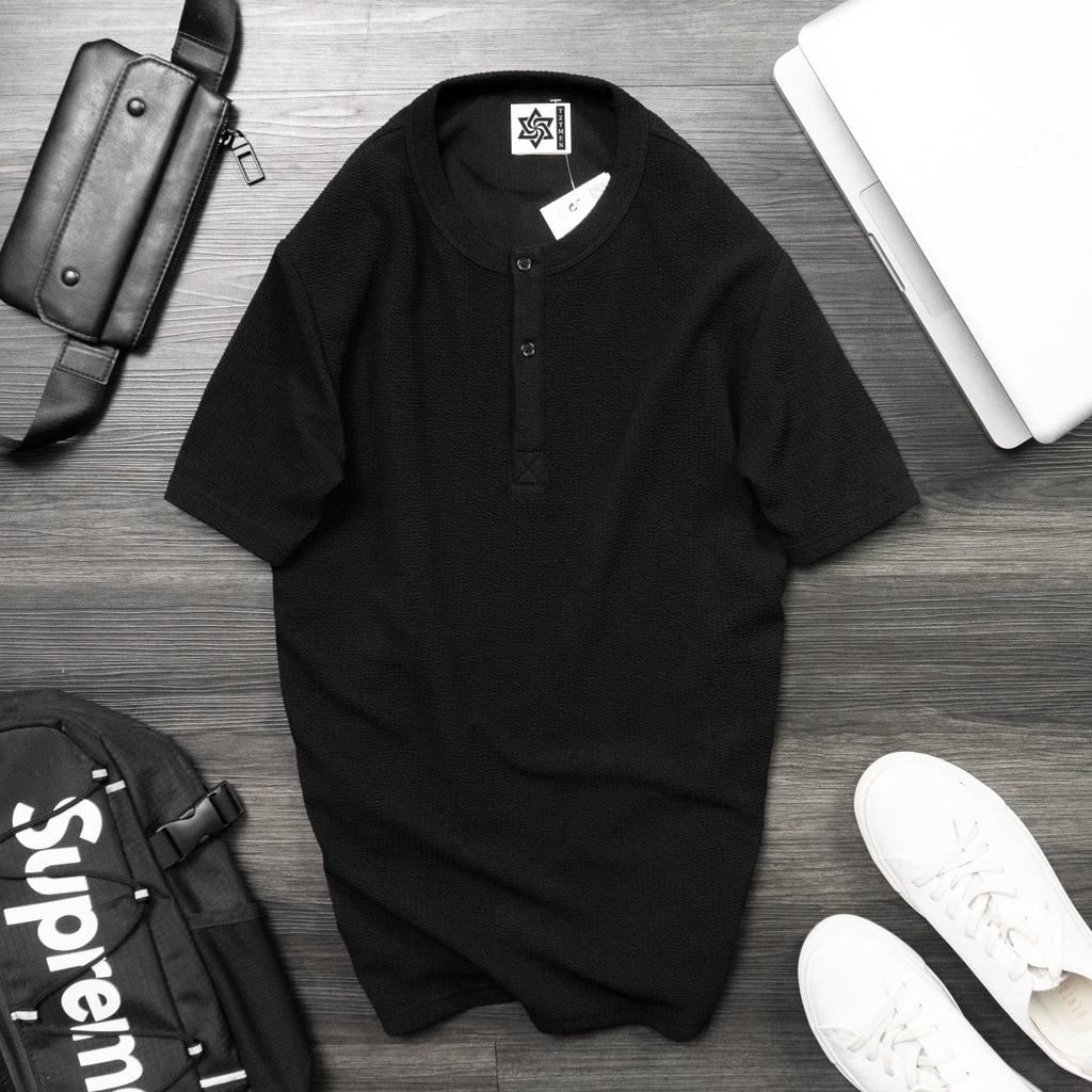 Áo Thun Nam TZTMEN Form Rộng Kiểu Phông Có Cổ Vải Waffle Dệt Tổ Ong Cao Cấp