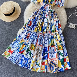 đầm xoè trễ vai bo eo thun qc