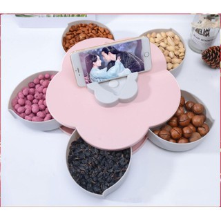 Hộp đựng mứt tết, bánh kẹo, ô mai bằng nhựa lúa mạch không mùi 5 ngăn xoay (có khe cắm điện thoại)