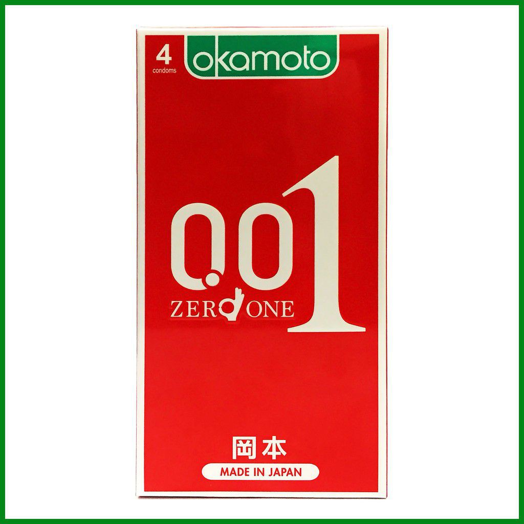 CHÍNH HÃNG 100% Bao Cao su Okamoto 0.01 PU Mỏng nhất thế giới Truyền Nhiệt Nhanh Hộp 4 cái