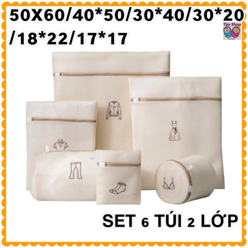 SET 6 túi giặt 2 lớp có khóa kéo bảo vệ quần áo trong máy giặt