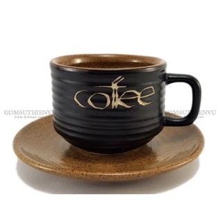 Cốc cà phê gốm Bát Tràng men đen khắc chữ coffee