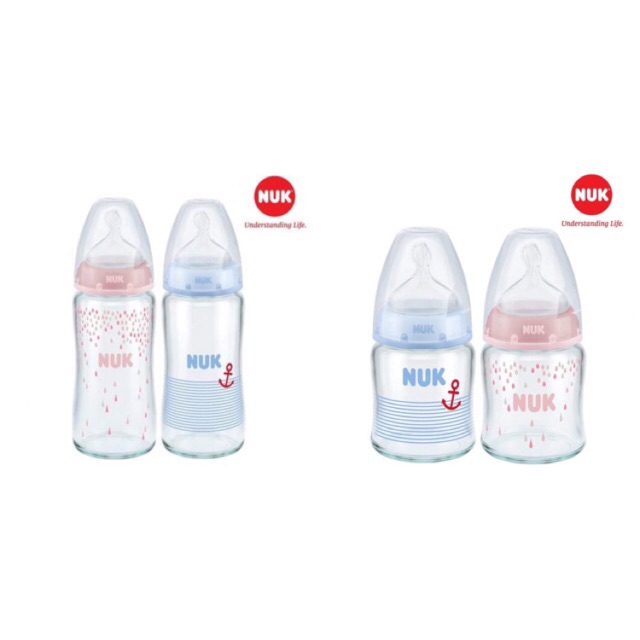 BÌNH SỮA NUK PREMIUM CHOICE THỦY TINH 120ML / 240ML NÚM TI S1 - M