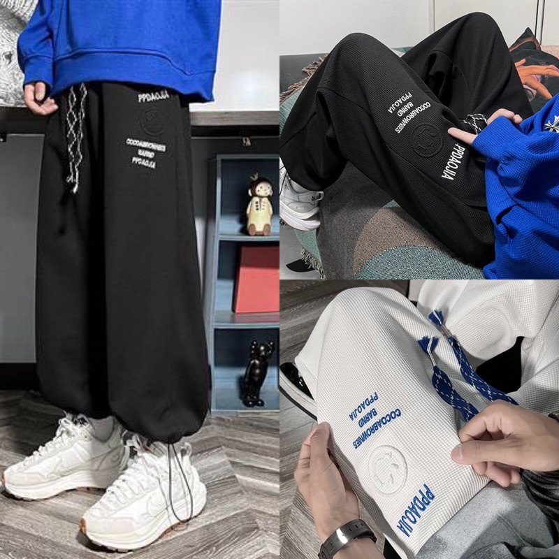 Quần Jogger Mặt Cười Ống Rộng Ulzzang Dây Rút Gấu Nam Nữ Chất Nỉ Dày Dặn Unisex (Ảnh thật/Có sẵn)