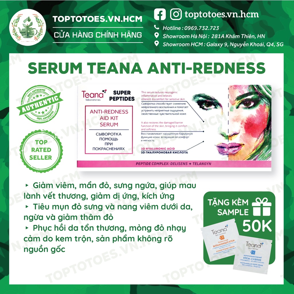 Serum Teana Super Peptides Antiredness giảm sưng viêm, mẩn đỏ, mụn, phục hồi da