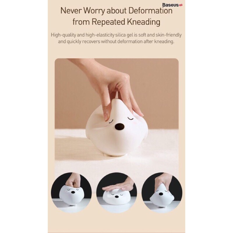 Đèn ngủ cảm biến đổi màu thông minh Baseus Cute Series Doggie Silicone Night Light 1100mAh re-Charge battery, Touch