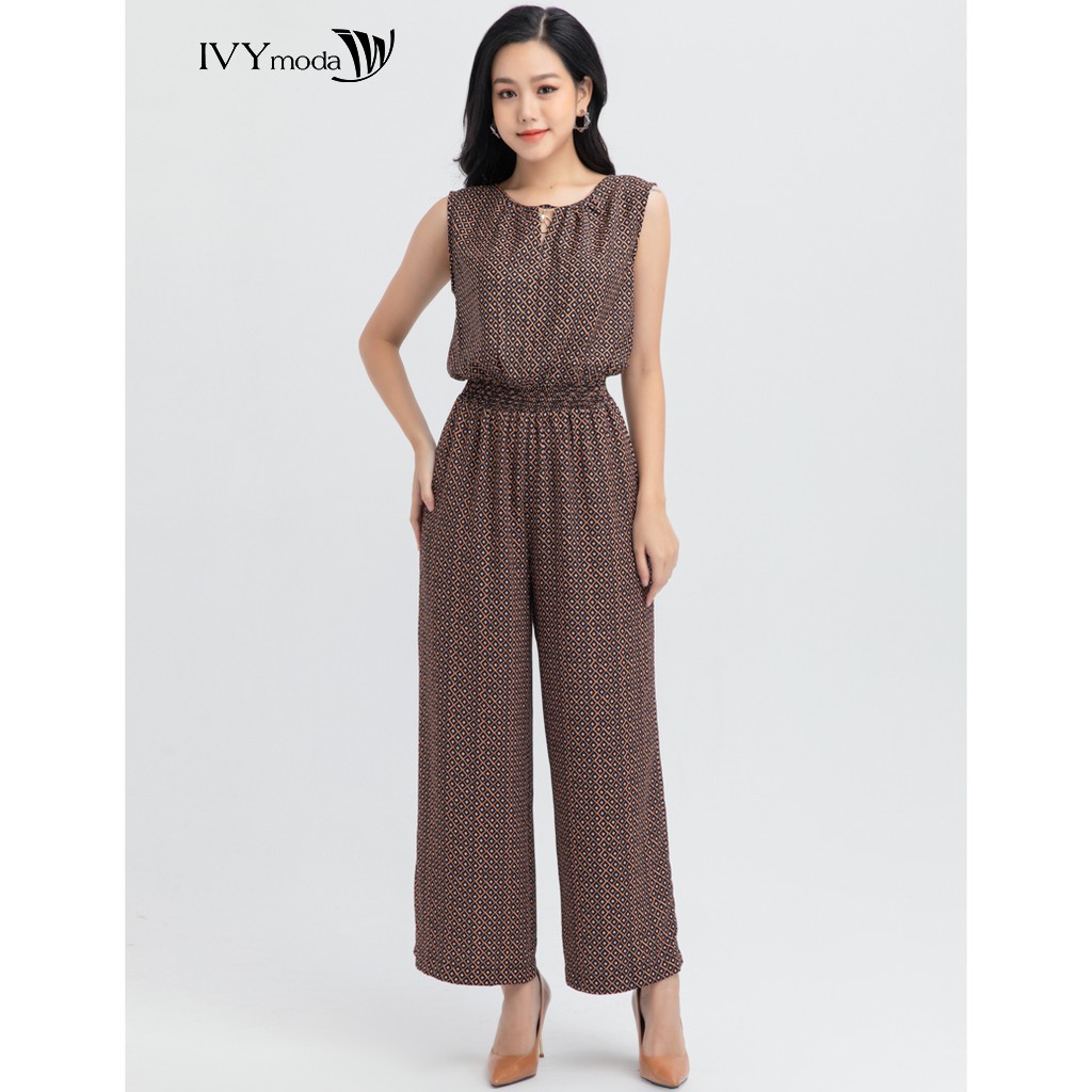 Jumpsuit lụa họa tiết in hình thiết kế IVY moda MS 18C5591