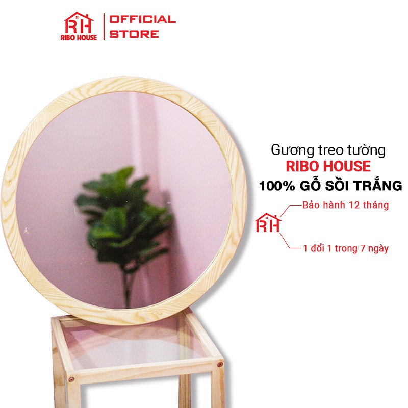 Gương treo tường tròn viền gỗ sồi tự nhiên RIBO HOUSE Hiện đại D50 RIBO35